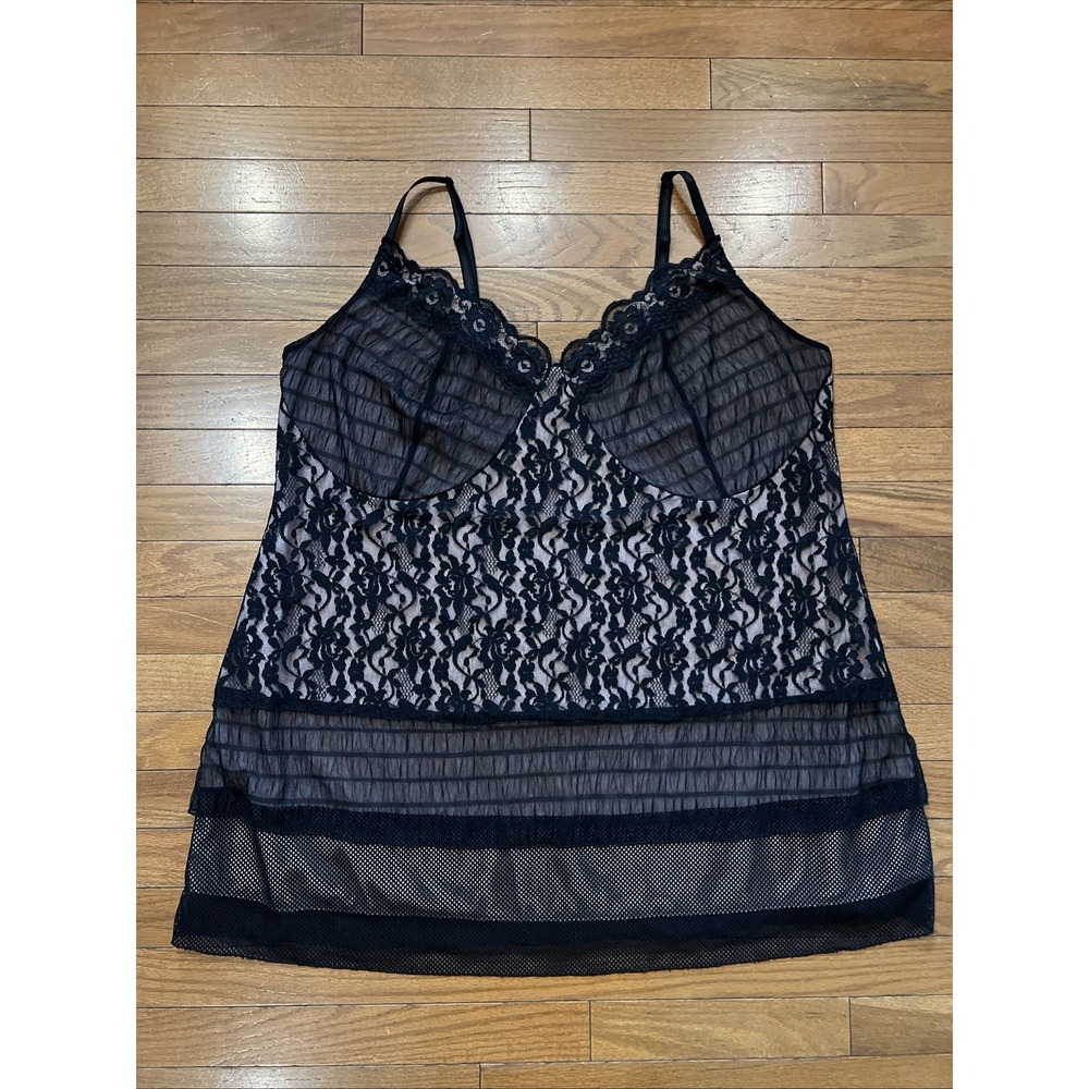 Cacique Black Lace Babydoll Chemise Plus Size 26/28 Sheer Mesh Lingerie